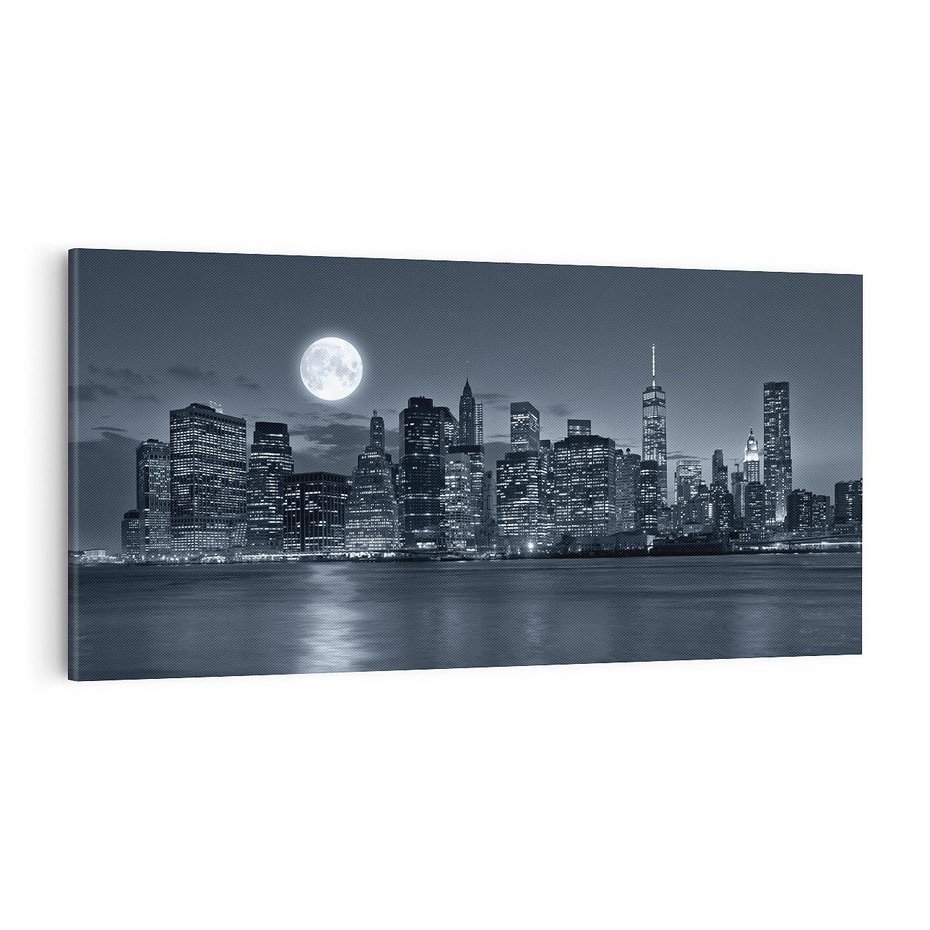 Obraz na płótnie 100x50 - Księżyc nad miastem nocą - księżyc, miasto