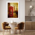 Plakat w ramie 50x70 - Ikoniczna budka telefoniczna w Londynie - sepia, budka - rama biała