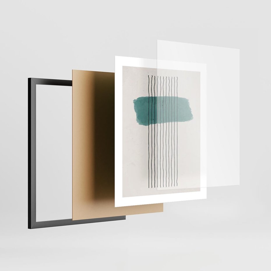 Plakat w ramie 40x50 - Bezczasowe Wspomnienia - abstrakcyjna akwarelowa plama, nieregularne kreski - rama czarna