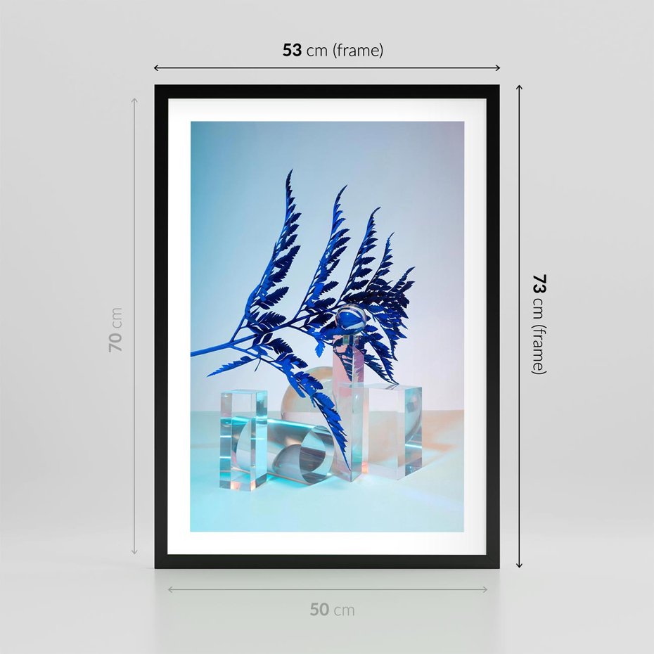Plakat w ramie 50x70 - Intensywny Kolor Natury - liście, kobalt - rama czarna