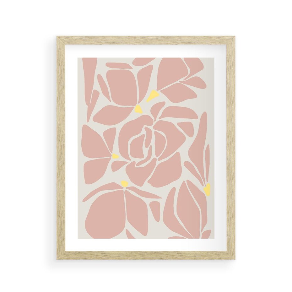 Plakat w ramie 40x50 - Rozplątane Akwarelowe Formy - abstrakcyjne boho kwiaty, kompozycja - rama drewno