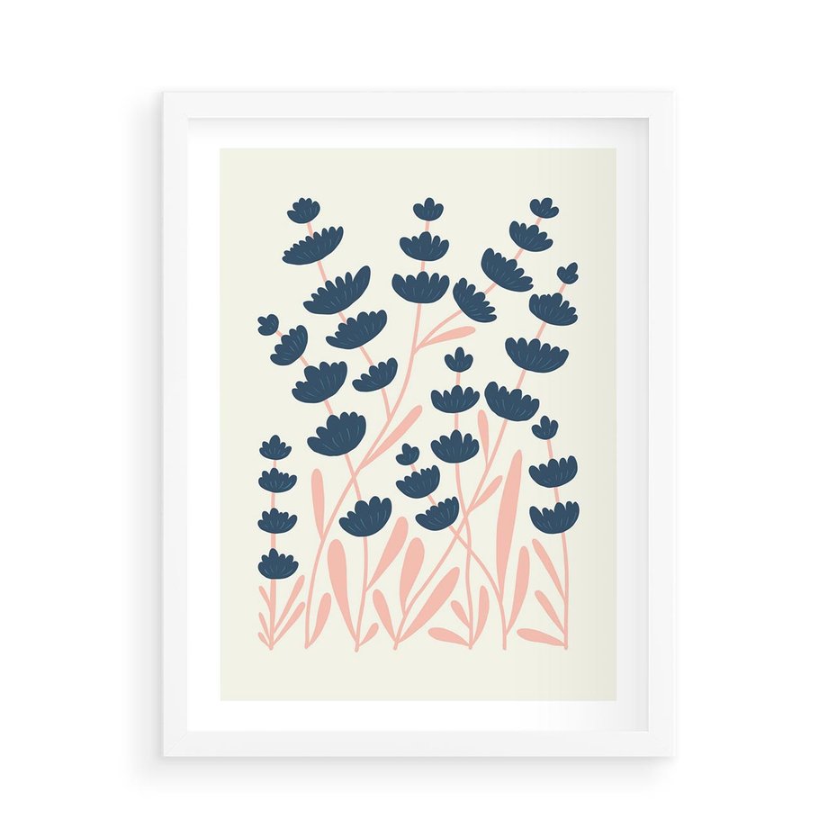 Plakat w ramie 50x70 - Migotliwe Kształty - kwiaty, rośliny - rama biała
