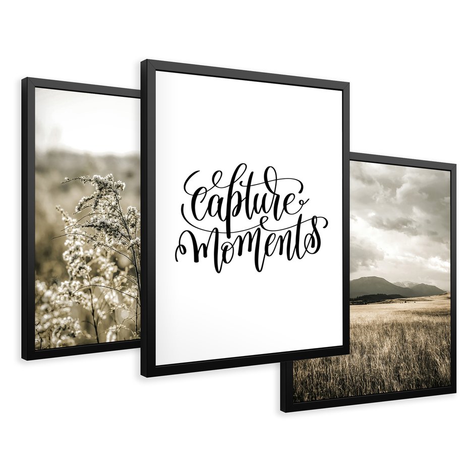 Zestaw obrazy w ramie 50x70 galeria - Boho, minimalizm, spokój, napis - rama czarna