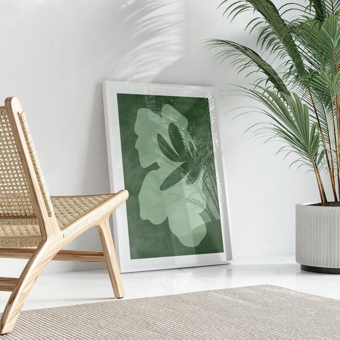 Plakat w ramie 40x50 - Kształty Zieleni - abstrakcyjny kształt, zielony plakat - rama biała