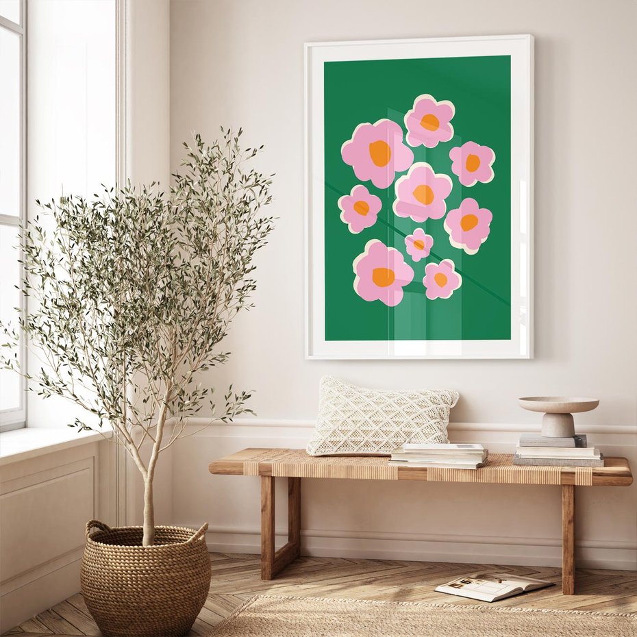 Plakat w ramie 30x40 - Przenikające Refleksje - abstrakcyjny plakat, boho styl - rama biała