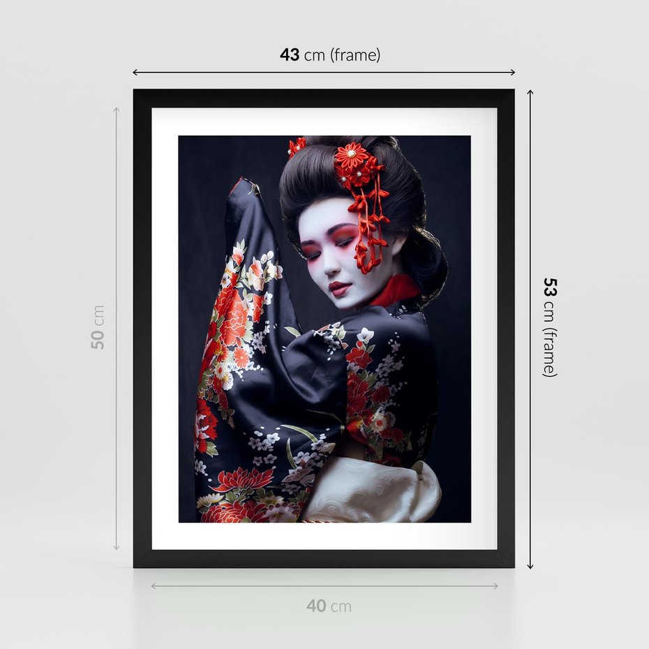 Plakat w ramie 40x50 - Elegancka japońska gejsza - japońska, gejsza - rama czarna