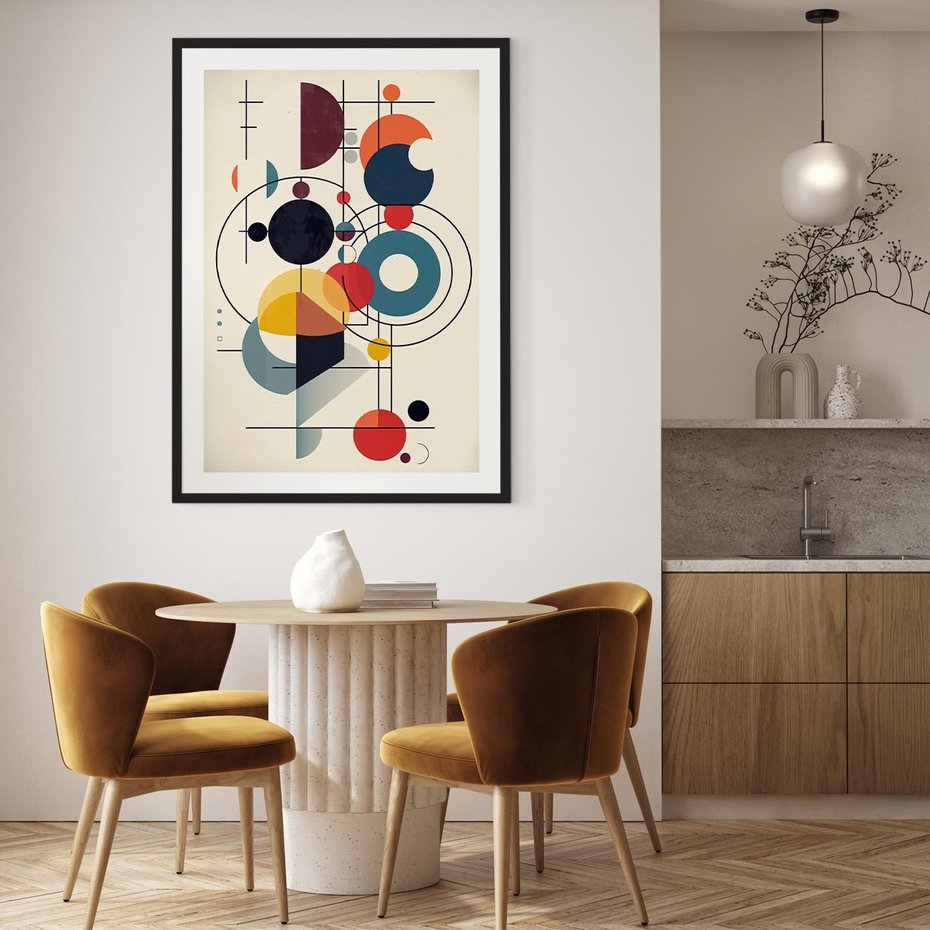 Plakat bez ramy 50x70 - Rozbijające Barwne Granice - abstrakcyjna geometryczna kompozycja, koła linie