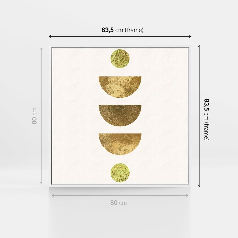 Obraz w ramie 80x80 - Harmonijne Odbicia - geometryczne złote kształty, tekstura - rama biała