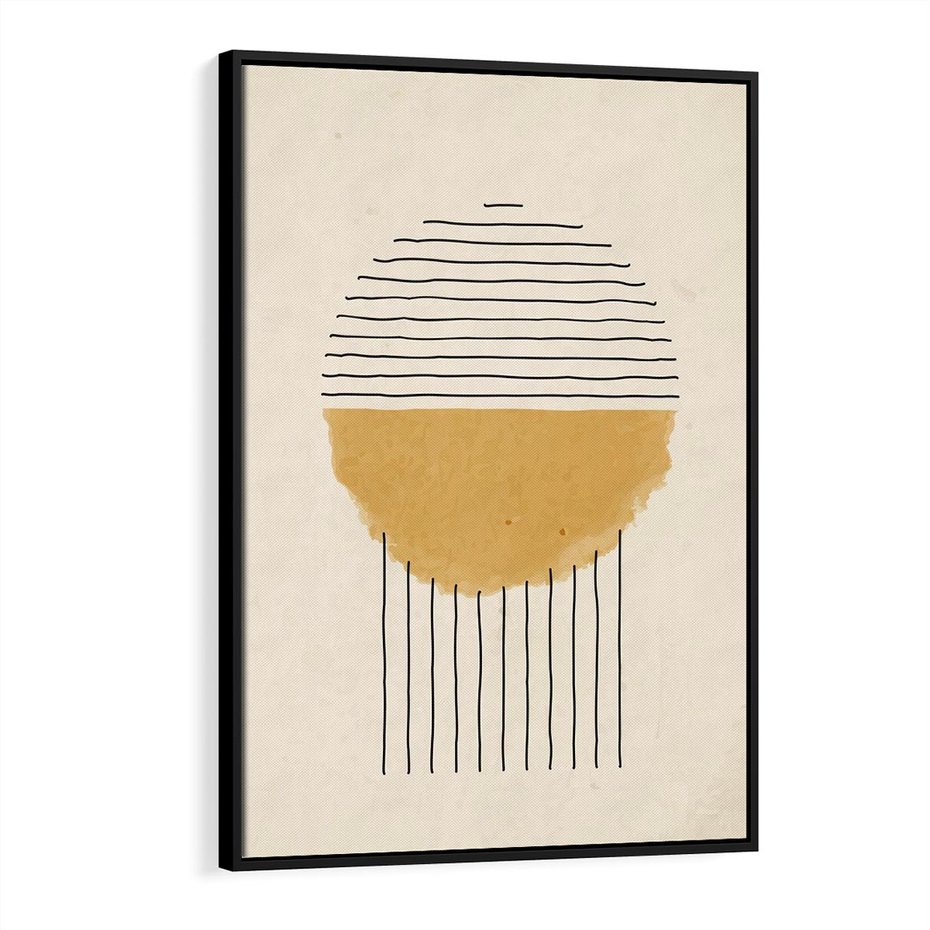 Obraz w ramie 70x100 - Podróżne Kreski - akwarelowa plama, geometryczne szkicowane kształty - rama czarna