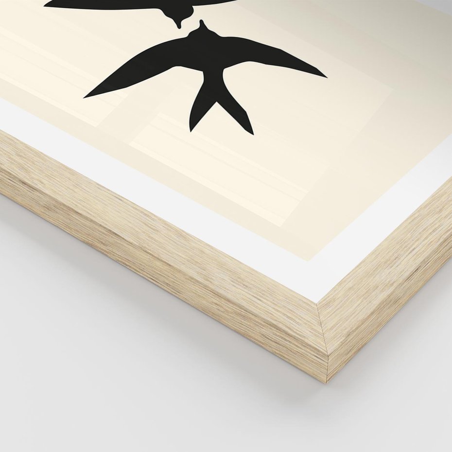 Plakat w ramie 50x70 - Kreatywne Echa - jaskółki, minimalizm - rama drewno