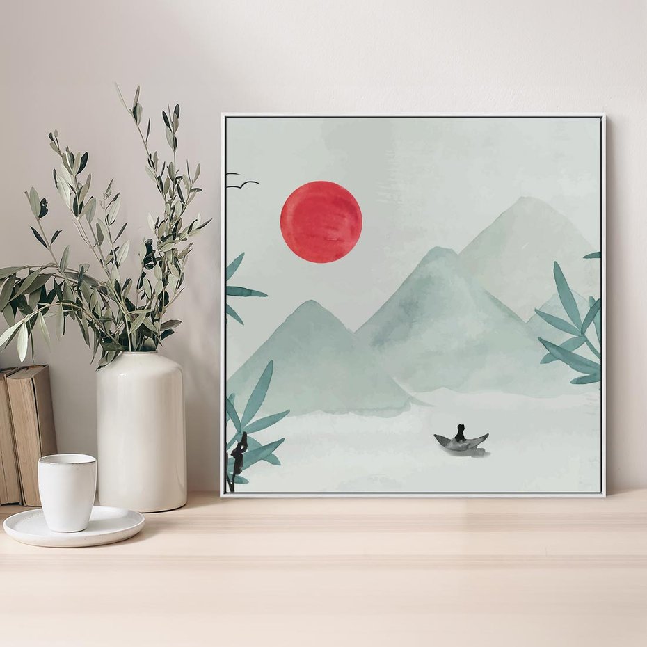 Obraz w ramie 50x50 - Zaklęte Wzgórza - krajobraz, japonia - rama biała