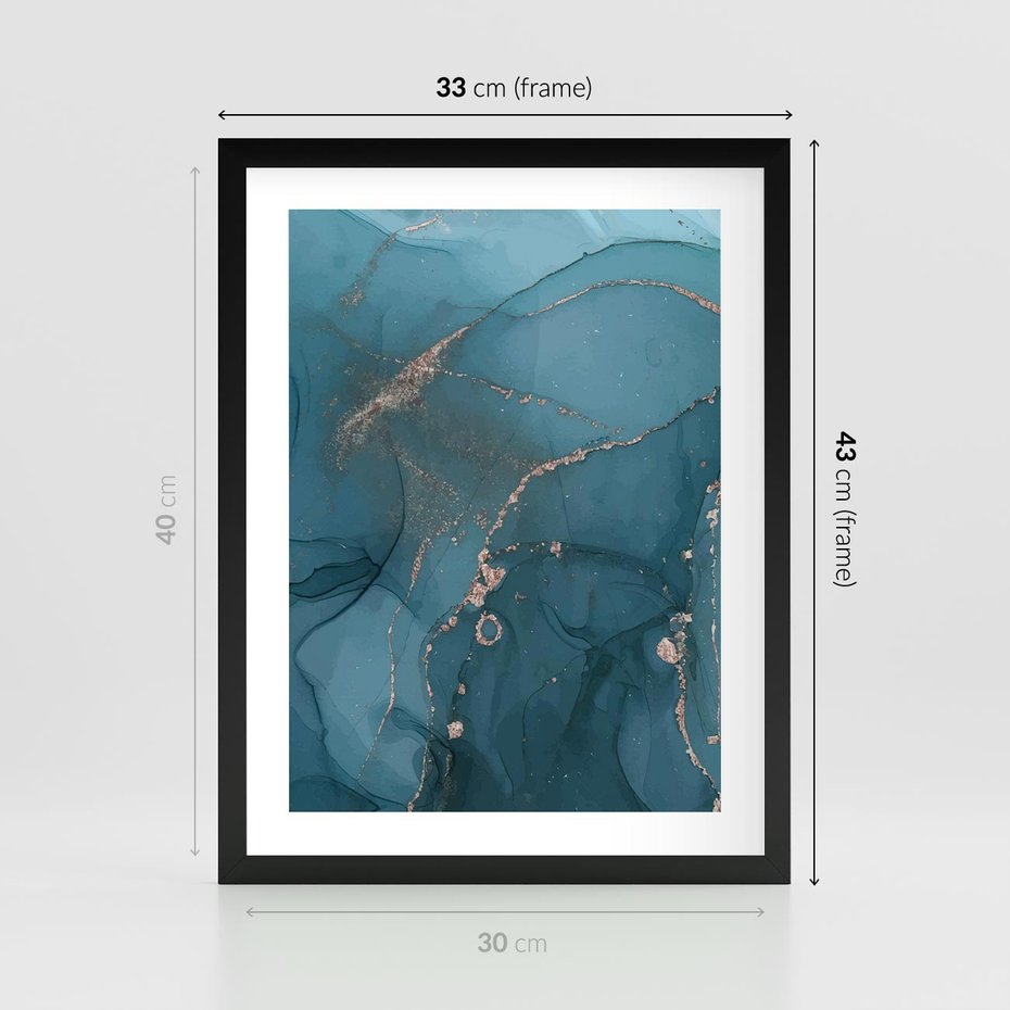 Plakat w ramie 30x40 - Marmurowa Elegancja: Kolory Oceanu - marmur, kolory oceanu - rama czarna