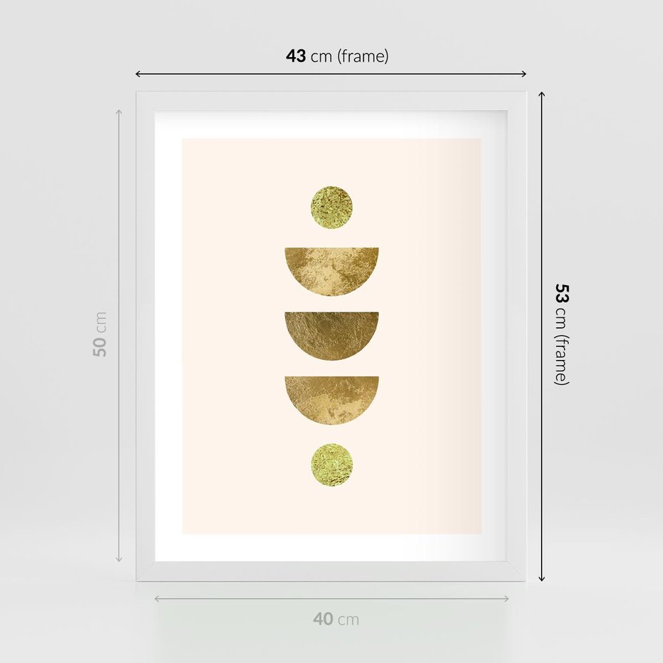 Plakat w ramie 40x50 - Harmonijne Odbicia - geometryczne złote kształty, tekstura - rama biała