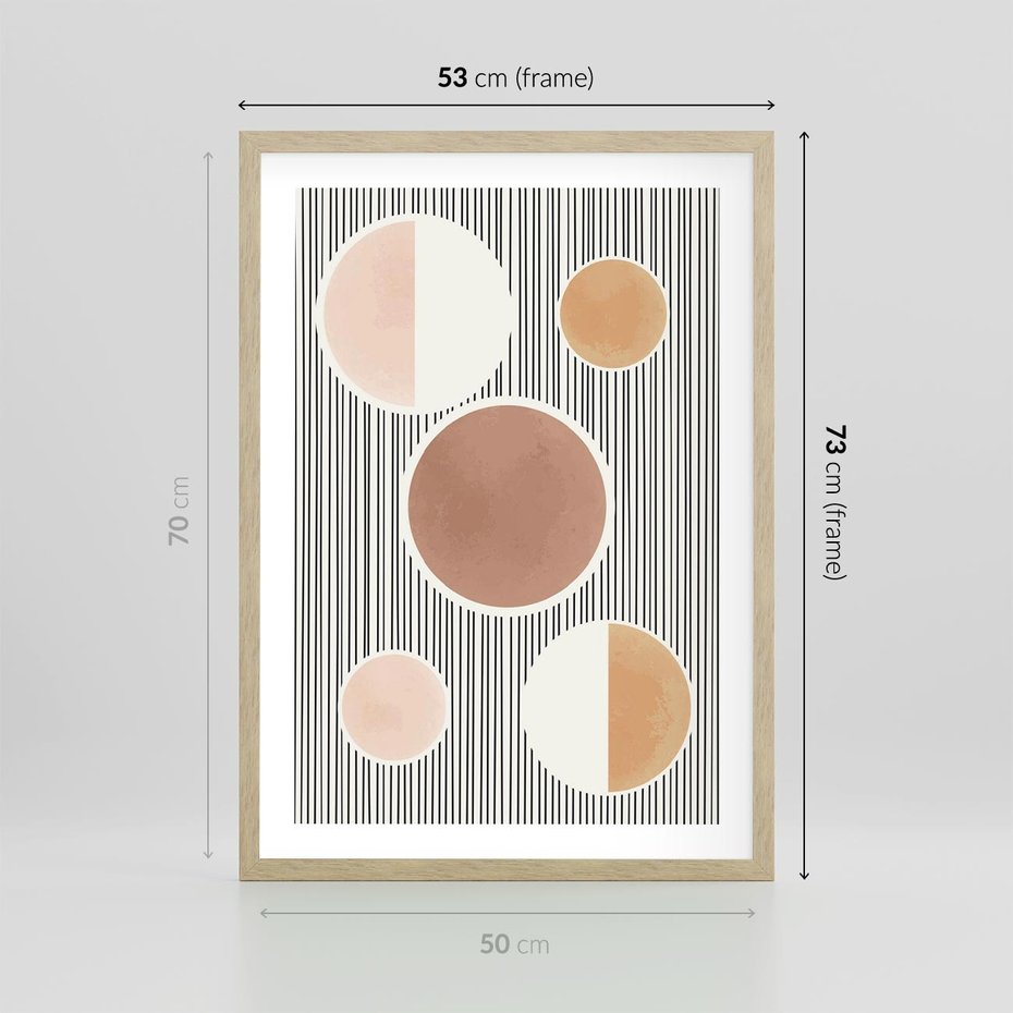 Plakat w ramie 50x70 - Rozplątane Granice - abstrakacyjna nowoczesna sztuka, koła okręgi - rama drewno