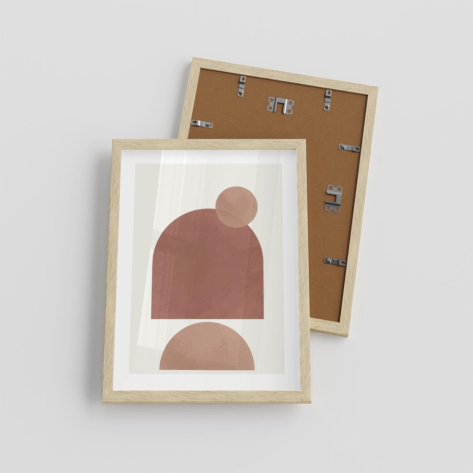 Plakat w ramie 30x40 - Rozkwitające Odbicia - abstrakcyjne geometryczne kształty, odcienie brązu i beżu - rama drewno