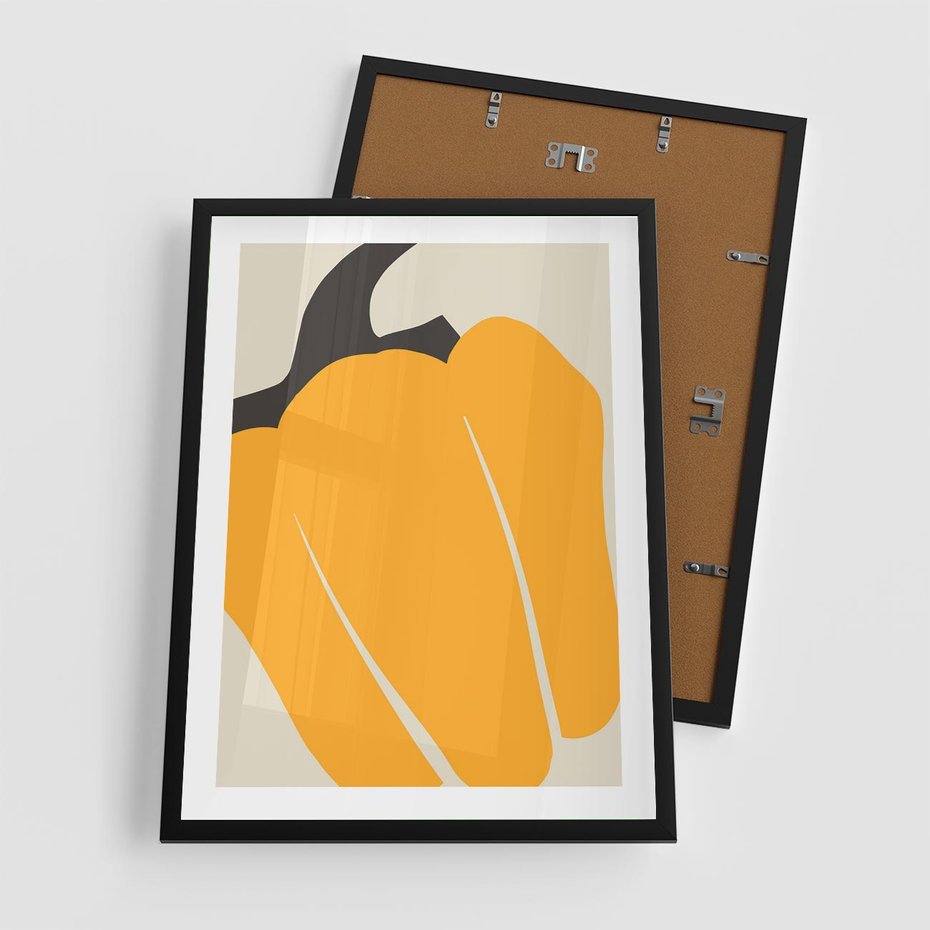 Plakat w ramie 50x70 - Migocące Formy - abstrakcyjny minimalistyczny obraz, żółta papryczka - rama czarna