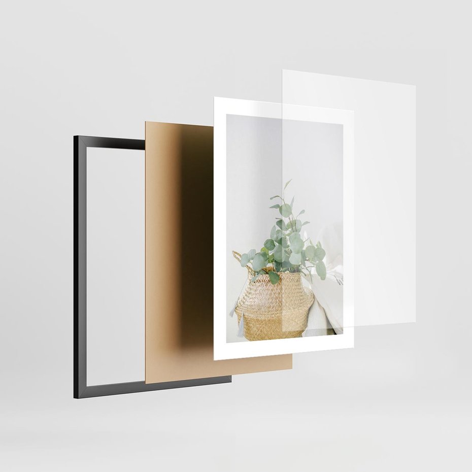 Plakat w ramie 30x40 - Eukaliptusowa Świeżość - eukaliptus, liście w koszu z wikliny - rama czarna