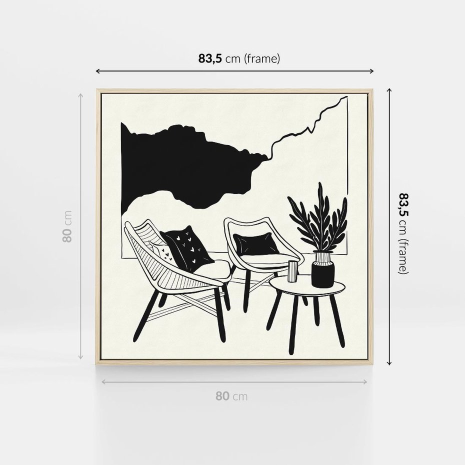 Obraz w ramie 80x80 - Boho Elegancja - boho wnętrze, salon - rama drewno