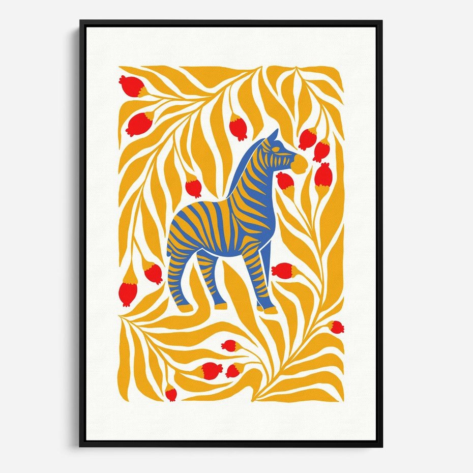 Obraz w ramie 70x100 - Zebra w Nowoczesności - abstrakcyjna nowoczesna grafika, pośrodku zebra - rama czarna