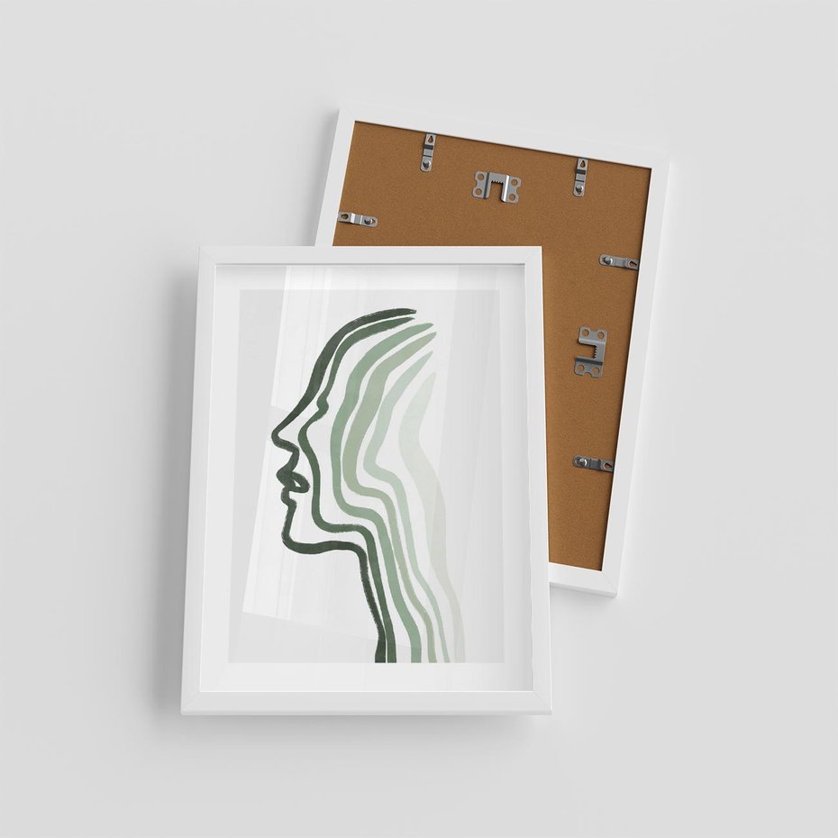 Plakat w ramie 30x40 - Zielony Profil - abstrakcja, zielony portret z profilu - rama biała
