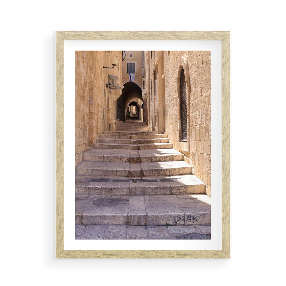 Plakat w ramie 50x70 - miasto w innej odsłonie - uliczka, perspektywa - rama drewno