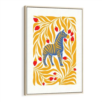 Obraz w ramie 70x100 - Zebra w Nowoczesności - abstrakcyjna nowoczesna grafika, pośrodku zebra - rama drewno