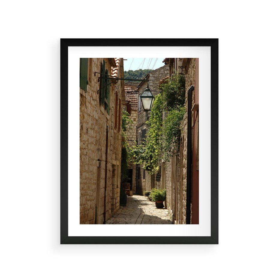 Plakat w ramie 30x40 - Urokliwa włoska uliczka - włoska, uliczka - rama czarna