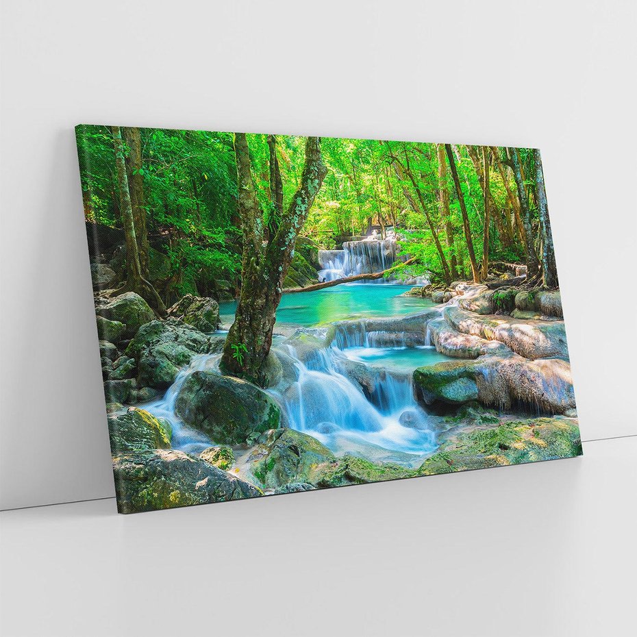 Obraz na płótnie 100x70 - Magia w lesie nad rzeką - wodospad, rzeka