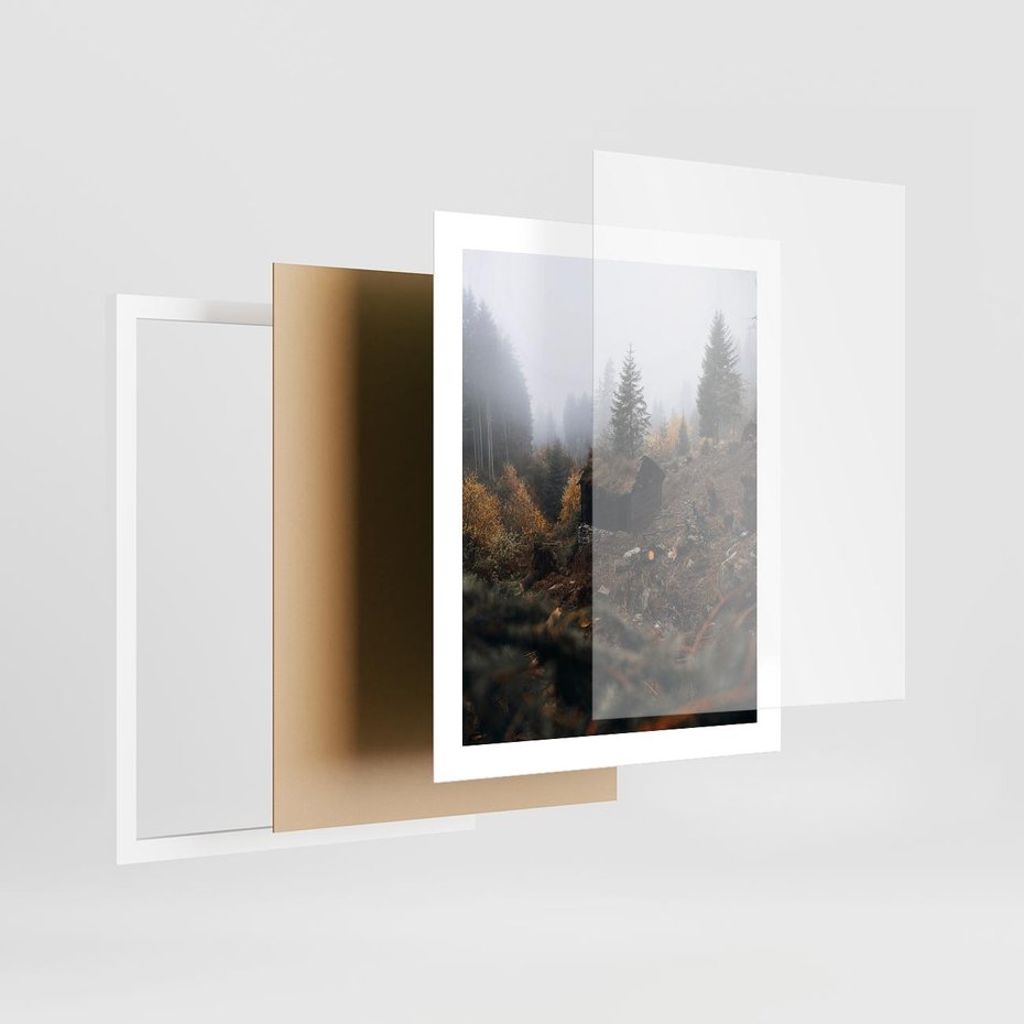 Plakat w ramie 40x50 - Górski las - stary zniszczony domek w górach, góry - rama biała