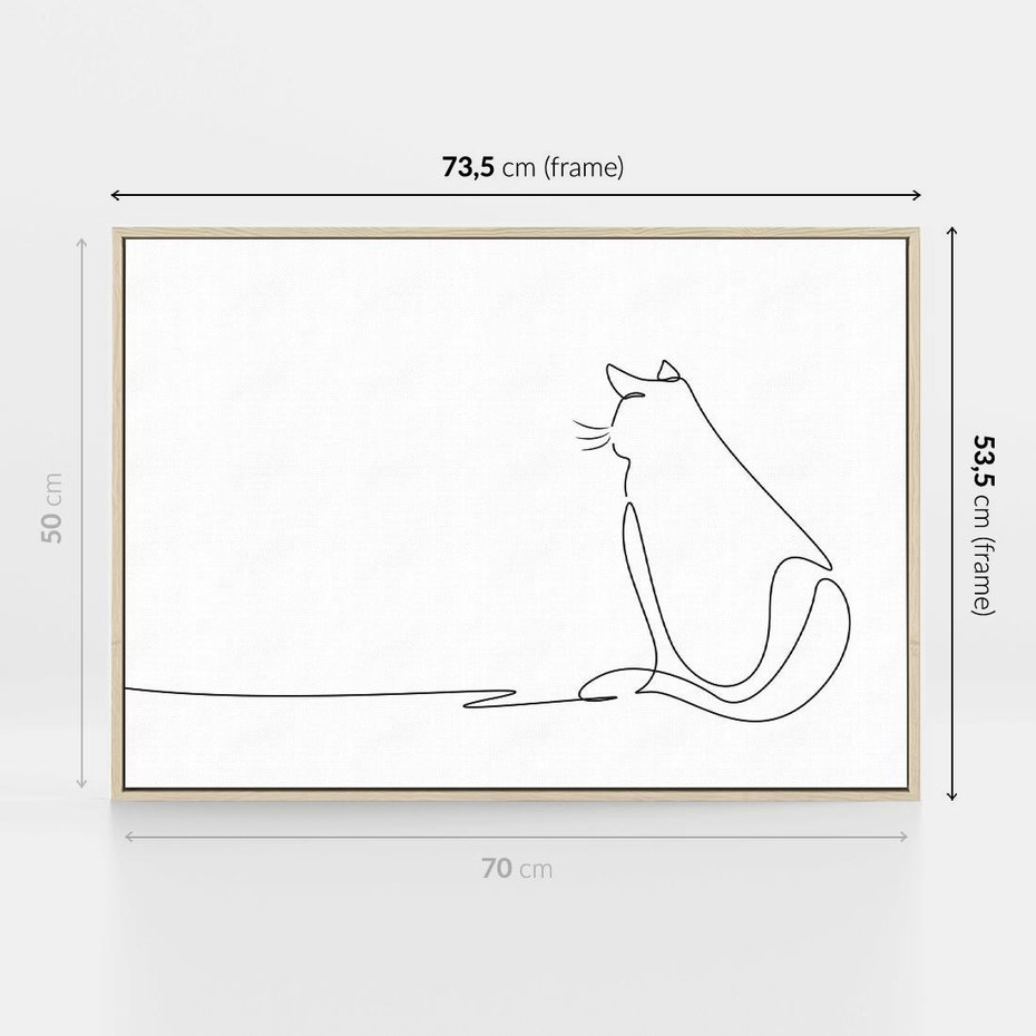 Obraz w ramie 70x50 - Koci Szkic - szkic, line art - rama drewno