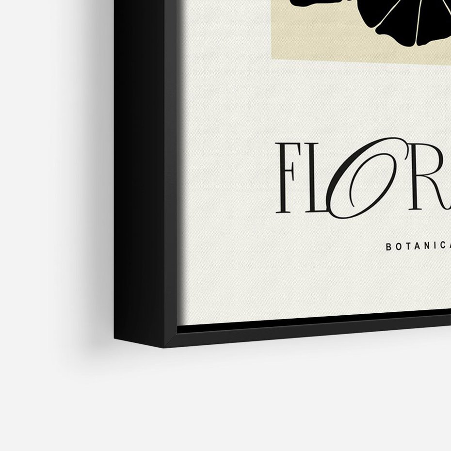 Obraz w ramie 70x100 - Podróż linii kwiatowego czasu - kwiaty, typografia - rama czarna