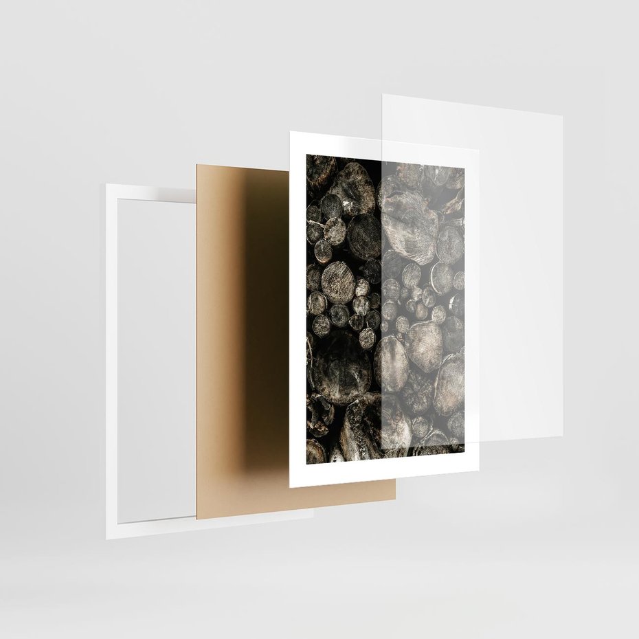 Plakat w ramie 30x40 - Stos Drewna - kłody drewna, pociete drweno - rama biała