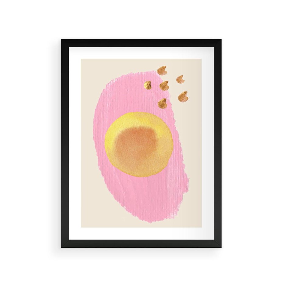 Plakat w ramie 30x40 - Migotliwe Dziwne Ścieżki - abstrakcyjna różowa plama, akwarela - rama czarna