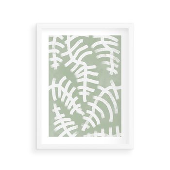 Plakat w ramie 30x40 - Oaza Zieleni - zielona abstrakcja, zgaszona zieleń - rama biała