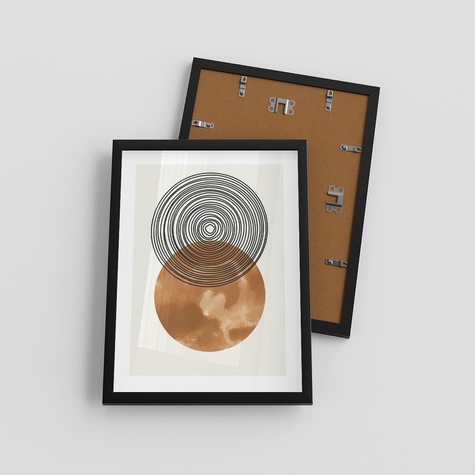 Plakat w ramie 30x40 - Taniec Okręgów - boho obraz, geometria - rama czarna