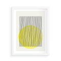 Plakat w ramie 50x70 - Ciepłe Przenikanie - geometria, żółte koło - rama biała
