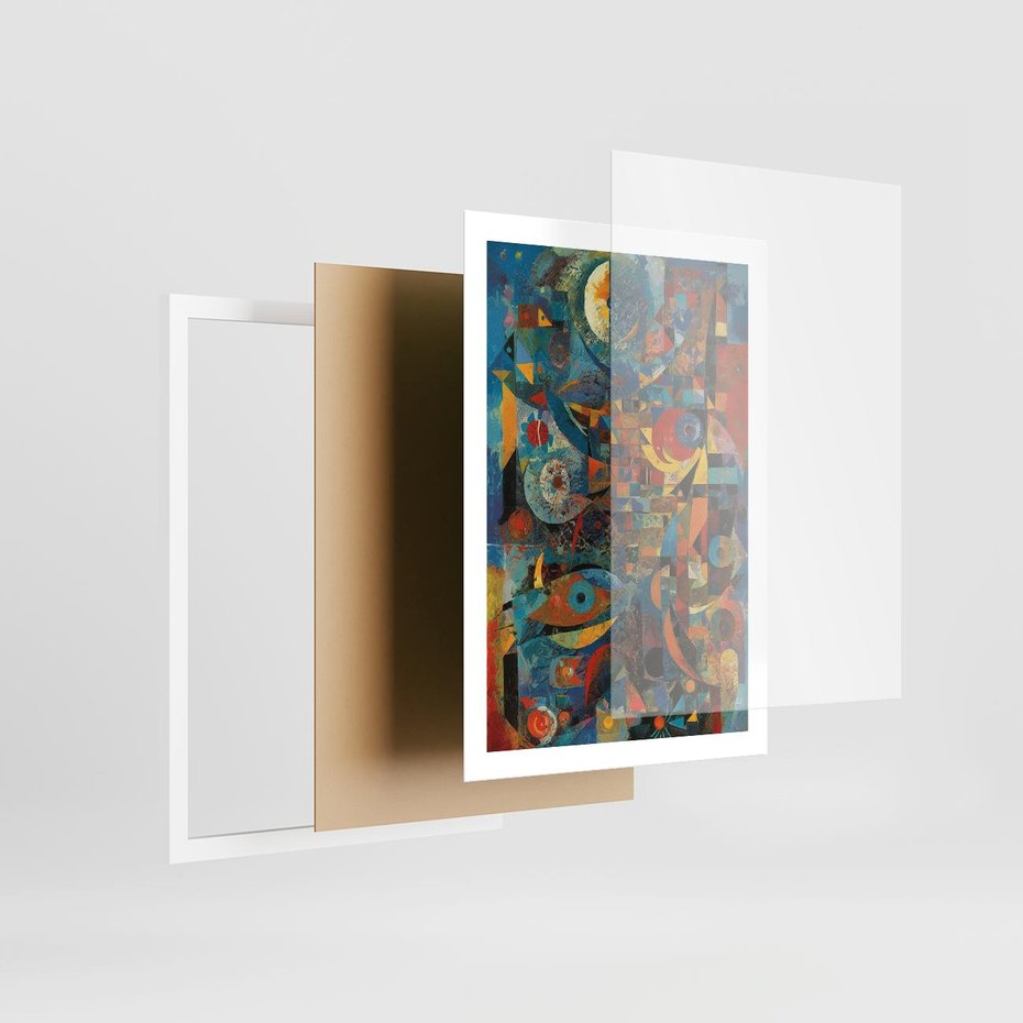 Plakat w ramie 50x70 - Migotliwe Przesunięcia Konturów - abstrakcyjny obraz, sztuka abstrakcji - rama biała