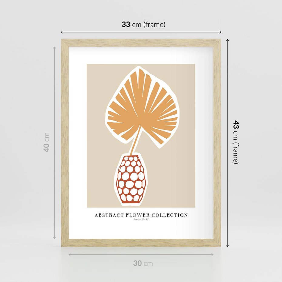 Plakat w ramie 30x40 - Kwiatowa Kreatywność - tropikalny liść w wazonie, typografia - rama drewno