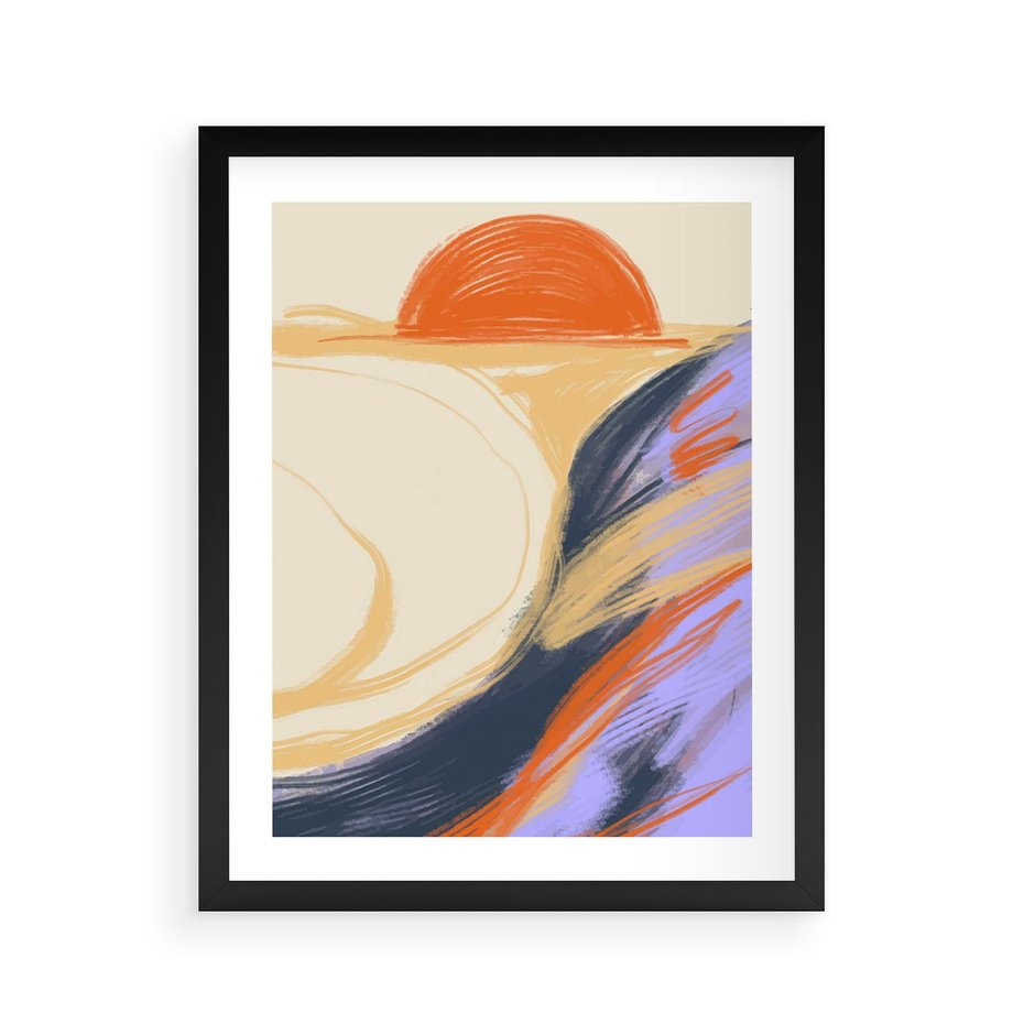 Plakat w ramie 40x50 - Pomarańczowy Horyzont - pastelowy krajobraz, nowoczesny plakat - rama czarna