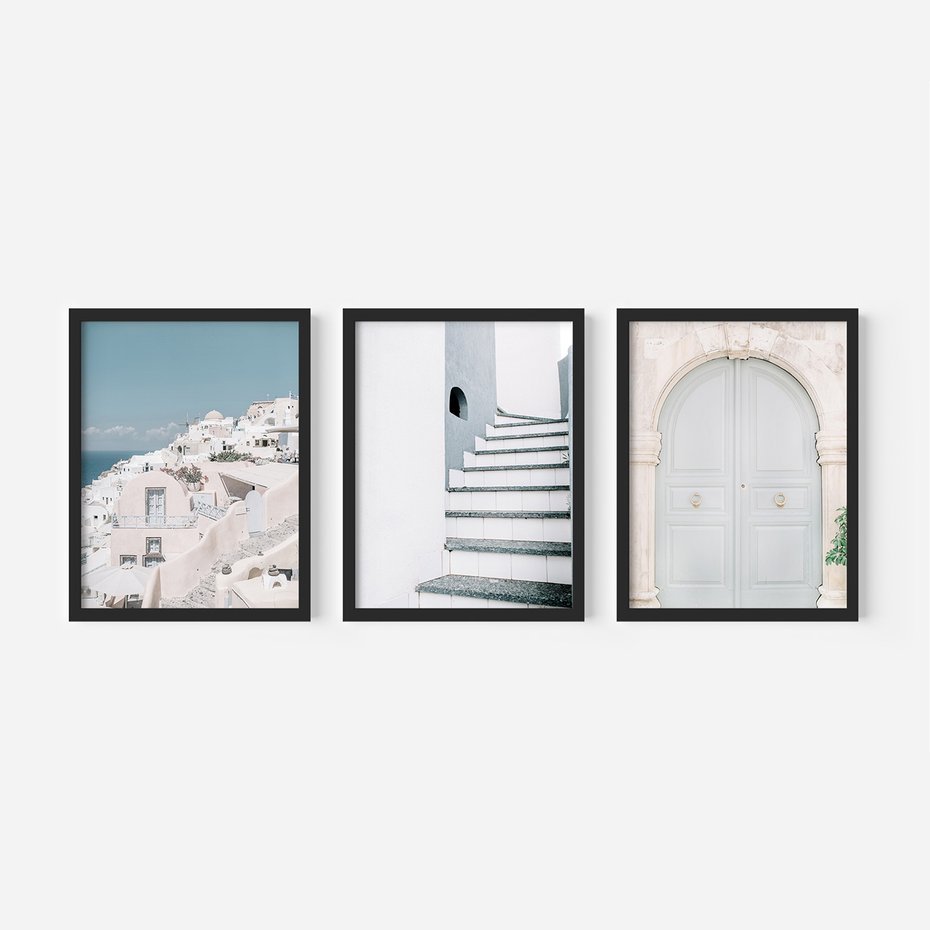 Zestaw obrazy w ramie 30x40 galeria - Santorini, Włochy, podróż - rama czarna