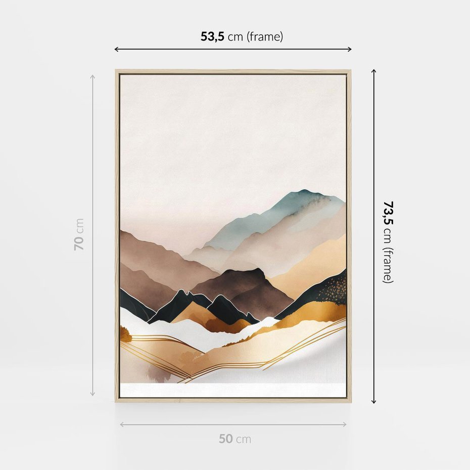 Obraz w ramie 50x70 - Góry Tonące w Pastelach - złote pastelowe góry, akwarela - rama drewno
