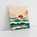 Obraz na płótnie 60x60 - Czerwone Melodie - japońska sztuka, zachód słońca nad oceanem