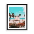 Plakat w ramie 40x50 - Plaża, Palmy i Spokój Miami - budka ratownika, plaża Miami - rama czarna