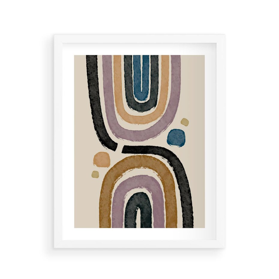 Plakat w ramie 40x50 - Taniec Przenikających Kształtów - abstrakcyjne tęcze, kompozycja - rama biała