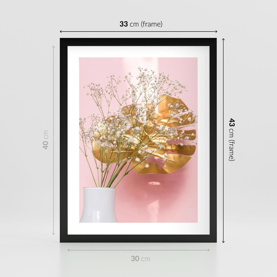 Plakat w ramie 30x40 - Blask Natury - złote, liście - rama czarna