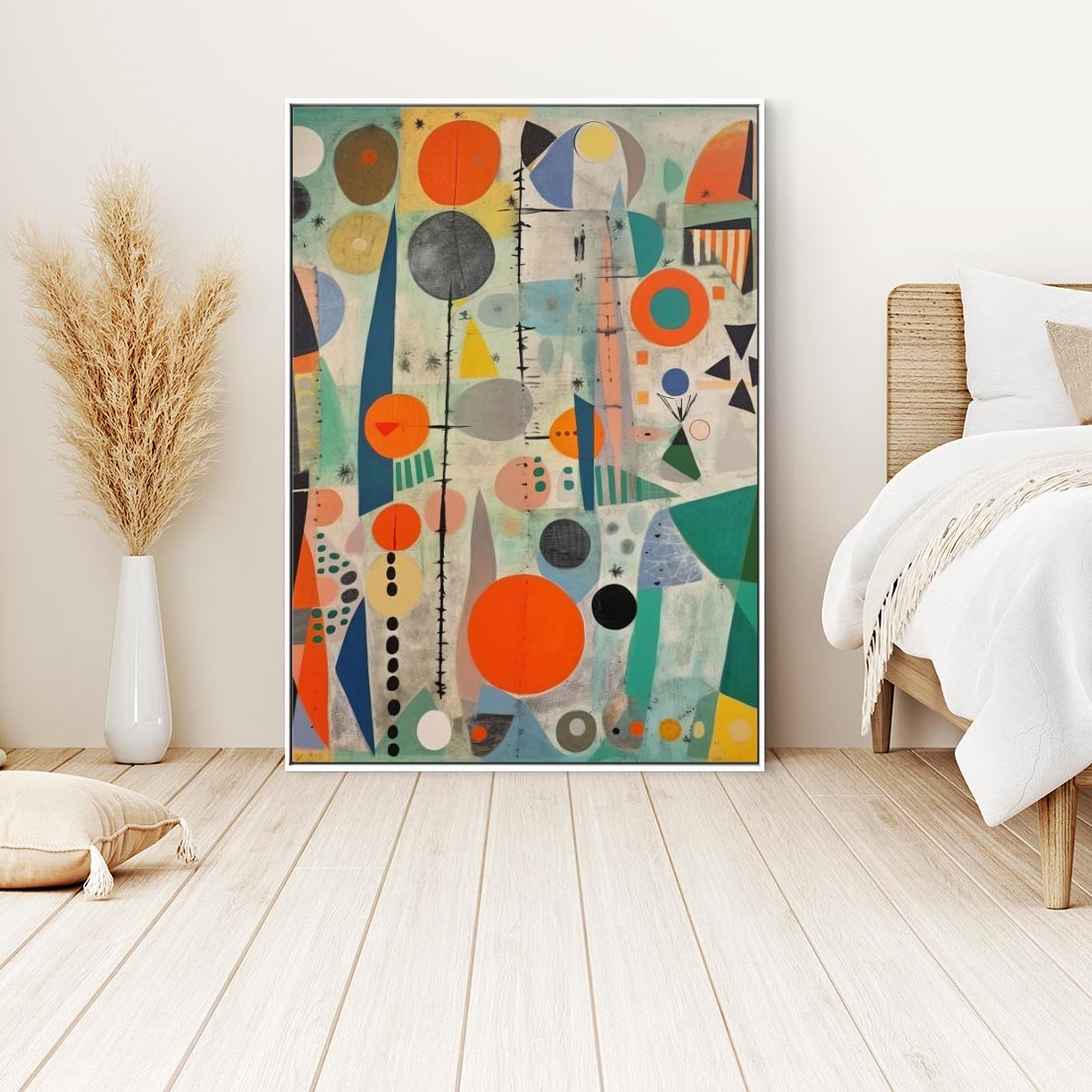 Obraz w ramie 50x70 - Wewnętrzne Zagadki Kształtów - abstrakcyjny obraz, sztuka abstrakcji - rama biała