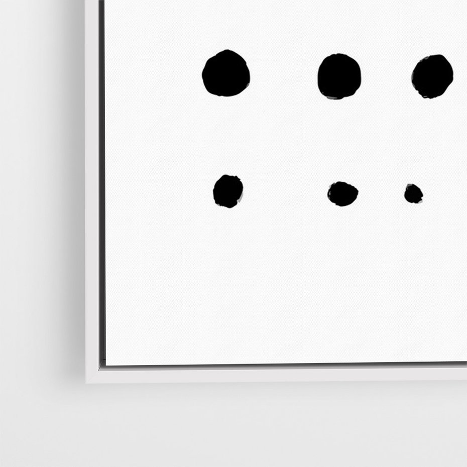 Obraz w ramie 50x70 - Refleksje Światła - minimalistyczna kompozycja, czarne kropkina białym tle - rama biała