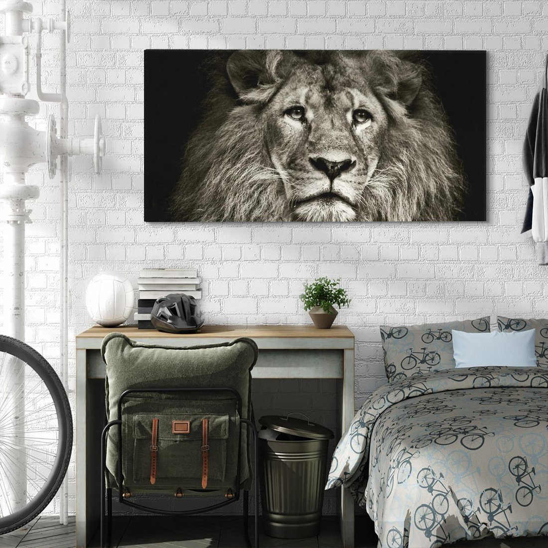 Obraz na płótnie 140x70 - Moc lewego spojrzenia - lew, czarno