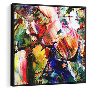 Obraz w ramie 50x50 - Szalejące ognie kolorów - abstrakcja, farby olejne - rama czarna