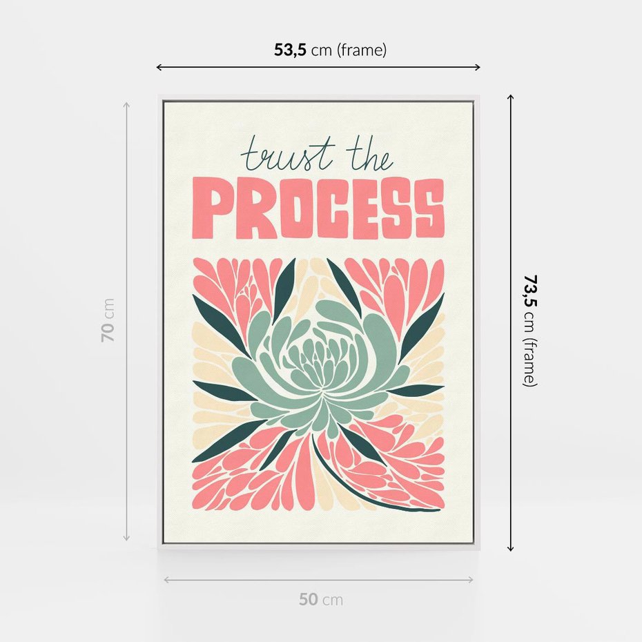 Obraz w ramie 50x70 - Rozbijające Barwy - abstrakcyjny pastelowy kwiat, wyrazista typografia - rama biała